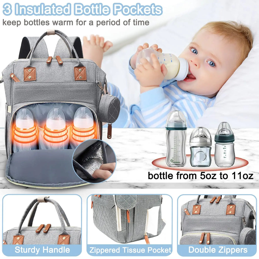 Diaper Bag Backpack Baby Bag, Baby Girl Boy Diaper Bag for Dad Mom with Pad, Travel Large Diaper Bags with Pacifier Case