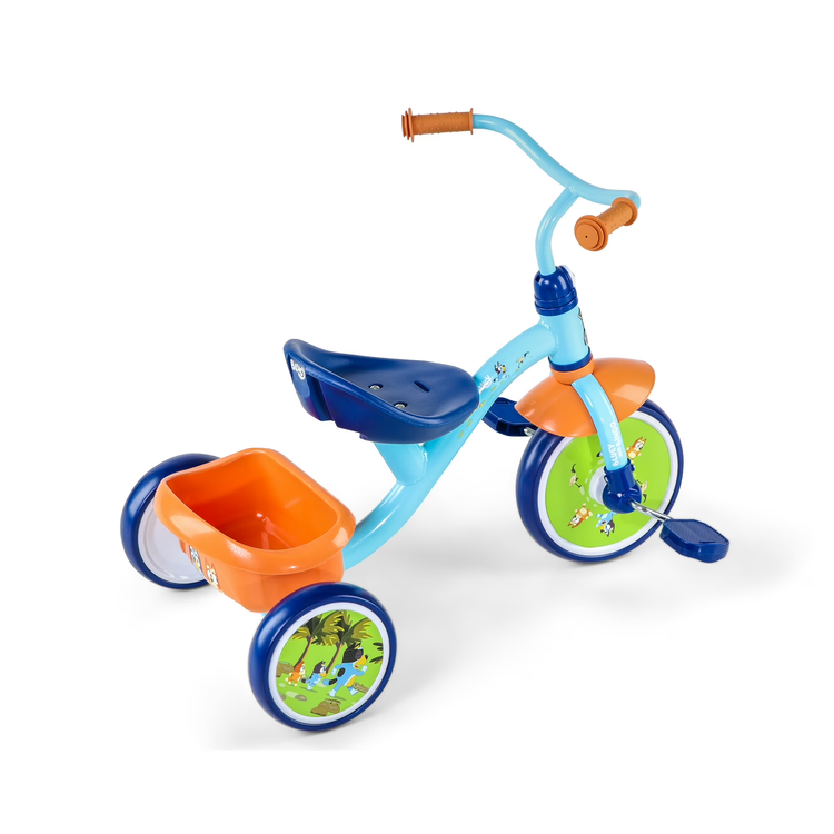 Dynacraft Bluey 10 Inch Tricycle with Rear Storage Basket Blue White Toddler Bike Ages 2 to 5 Years