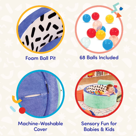 Battat Hop In Foam Ball Pit with 65+ Crush-Proof Balls Washable Cover Modern Toddler Play Space